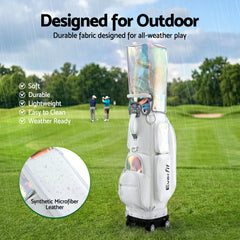 Everfit Golf Cart Bag Rolling Buggy Club Organiser Synthetic Leather White