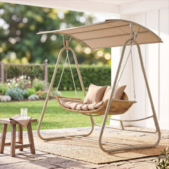 Gardeon Outdoor Swing Chair 2-Seater Rattan Seat with Canopy Beige