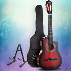 Alpha 34 Inch Classical Guitar Wooden Body Nylon String w/ Stand Beignner Red
