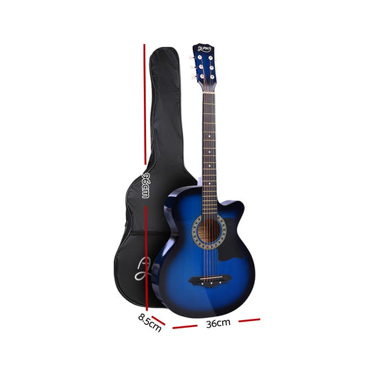 Alpha 38 Inch Acoustic Guitar Wooden Body Steel String Cutaway Blue