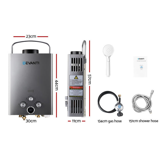Devanti Portable Gas Water Heater LPG System Grey