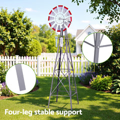 Gardeon Garden Windmill Metal Weather Station with Rain Gauge 243cm Silver