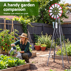 Gardeon Garden Windmill Metal Weather Station with Rain Gauge 243cm Silver