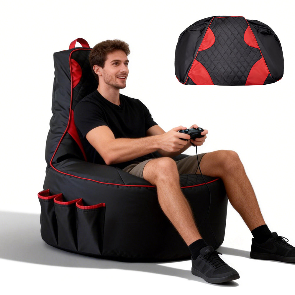 Gaming Bean Bag Chair Cover Large Floor Video Gaming Chair Cover Durable Oxford Cloth with High Back and Side Pockets For Adults Kids Teens No Fillings
