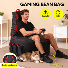 Gaming Bean Bag Chair Cover Large Floor Video Gaming Chair Cover Durable Oxford Cloth with High Back and Side Pockets For Adults Kids Teens No Fillings