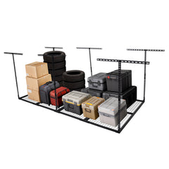 4x8ft Overhead Garage Storage Rack Heavy Duty Adjustable Mounted Metal Ceiling Rack Compatible With Joist Spacing of 91.5cm or Under 61cm Load 270kg Weight