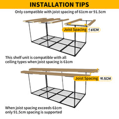 4x8ft Overhead Garage Storage Rack Heavy Duty Adjustable Mounted Metal Ceiling Rack Compatible With Joist Spacing of 91.5cm or Under 61cm Load 270kg Weight