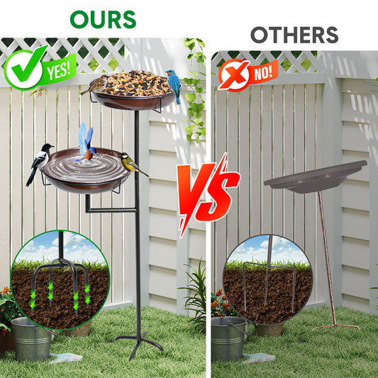 Bird Bath and Feeder Double 12Inch Bowls Metal Bird Feeder Birdbaths Freestanding Bird Bath Stand with Stakes for Garden Outdoors D¨¦cor Large Capacity