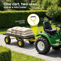 Garden Cart Heavy Duty Steel Utility Wagon Flatbed Convertible with 26cm Tires Detachable Handle and Removable Mesh Sides for Lawn Farm Yard 300kg Capacity