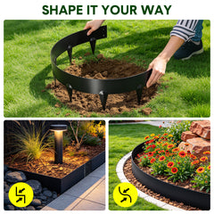 10 Pack Steel Garden Edging Bendable Border 106cm Strips with 8cm-Depth Spike for Landscape Flower Bed Lawn Yard Pathway Weather Resistant Divider Black