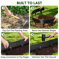 10 Pack Steel Garden Edging Bendable Border 106cm Strips with 8cm-Depth Spike for Landscape Flower Bed Lawn Yard Pathway Weather Resistant Divider Black