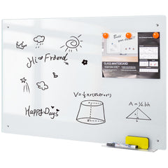 60x90cm Magnetic Glass Whiteboard Wall-mounted Dry Erase Board Frameless Tempered Glass White Board with Markers Magnets and Eraser for Home Office