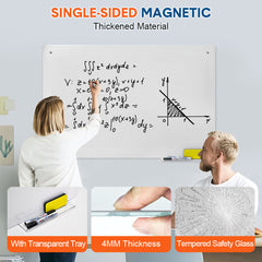 60x90cm Magnetic Glass Whiteboard Wall-mounted Dry Erase Board Frameless Tempered Glass White Board with Markers Magnets and Eraser for Home Office