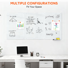 60x90cm Magnetic Glass Whiteboard Wall-mounted Dry Erase Board Frameless Tempered Glass White Board with Markers Magnets and Eraser for Home Office