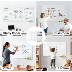 60x90cm Magnetic Glass Whiteboard Wall-mounted Dry Erase Board Frameless Tempered Glass White Board with Markers Magnets and Eraser for Home Office