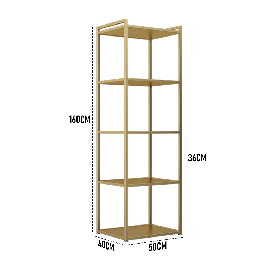 Gold Metal 5 Tiers Display Shelf Sturdy Open Display Rack Floor Standing Cabinet For Shop Home Office Storage Organizer 160cm Tall