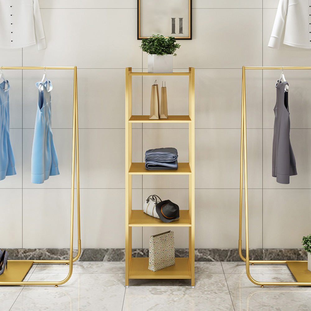 Gold Metal 5 Tiers Display Shelf Sturdy Open Display Rack Floor Standing Cabinet For Shop Home Office Storage Organizer 160cm Tall