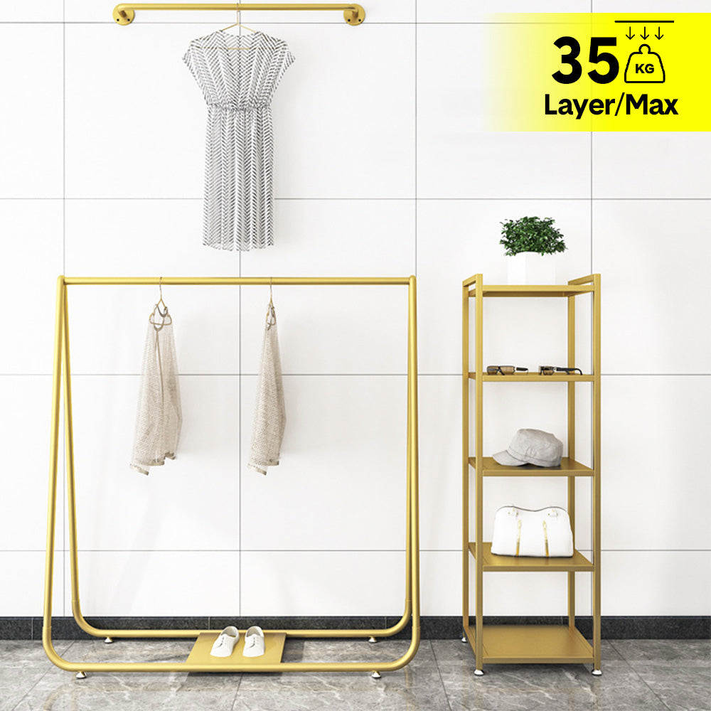 Gold Metal 5 Tiers Display Shelf Sturdy Open Display Rack Floor Standing Cabinet For Shop Home Office Storage Organizer 160cm Tall