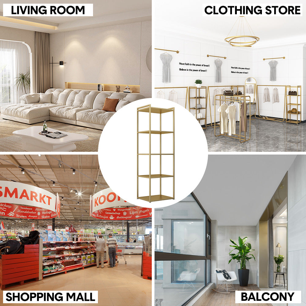 Gold Metal 5 Tiers Display Shelf Sturdy Open Display Rack Floor Standing Cabinet For Shop Home Office Storage Organizer 160cm Tall