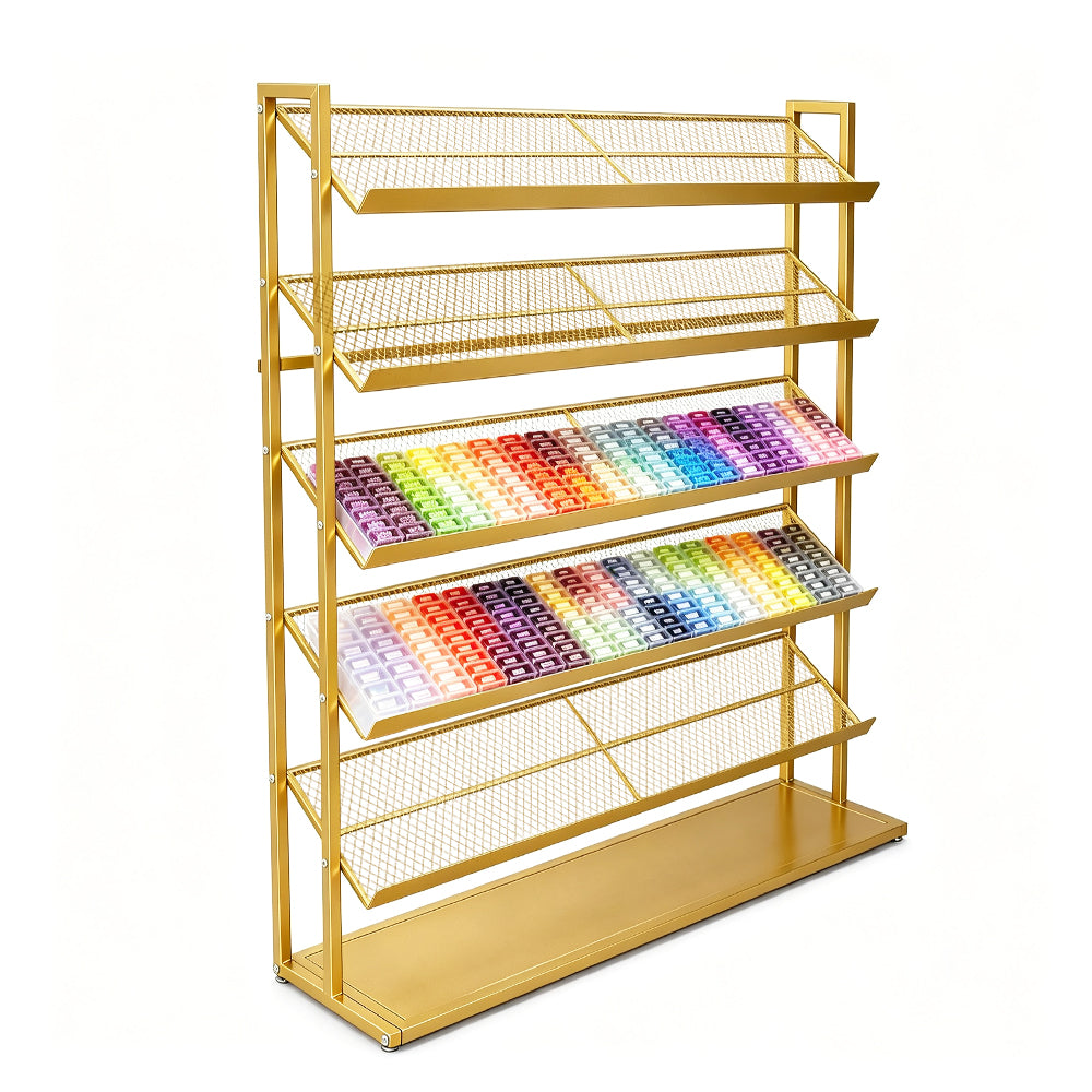 5 Layers Floor Display Rack Steel Wire Organizer with Anti-Slip Slanted Shelves and Stable Base for Retail Shop Fused Beads Candy Snack Sample Organization