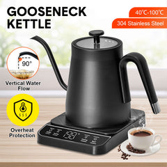 Gooseneck Kettle 1350W Electric 304 Stainless Steel 0.8L Coffee Tea Kettle Quick Heating Water Boiler with Thermostat and 90 Degree Right Angle Spout Black