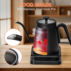 Gooseneck Kettle 1350W Electric 304 Stainless Steel 0.8L Coffee Tea Kettle Quick Heating Water Boiler with Thermostat and 90 Degree Right Angle Spout Black