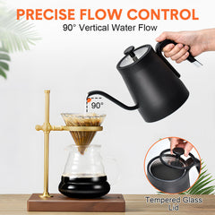 Gooseneck Kettle 1350W Electric 304 Stainless Steel 0.8L Coffee Tea Kettle Quick Heating Water Boiler with Thermostat and 90 Degree Right Angle Spout Black