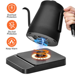 Gooseneck Kettle 1350W Electric 304 Stainless Steel 0.8L Coffee Tea Kettle Quick Heating Water Boiler with Thermostat and 90 Degree Right Angle Spout Black