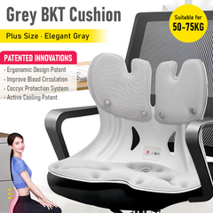 BKT Cushion Portable Ergonomic Lower Back Seat Lumbar Support Chair Posture Corrector Large Fit 50-75kg Users for Home Office Grey