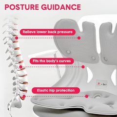 BKT Cushion Portable Ergonomic Lower Back Seat Lumbar Support Chair Posture Corrector Large Fit 50-75kg Users for Home Office Grey