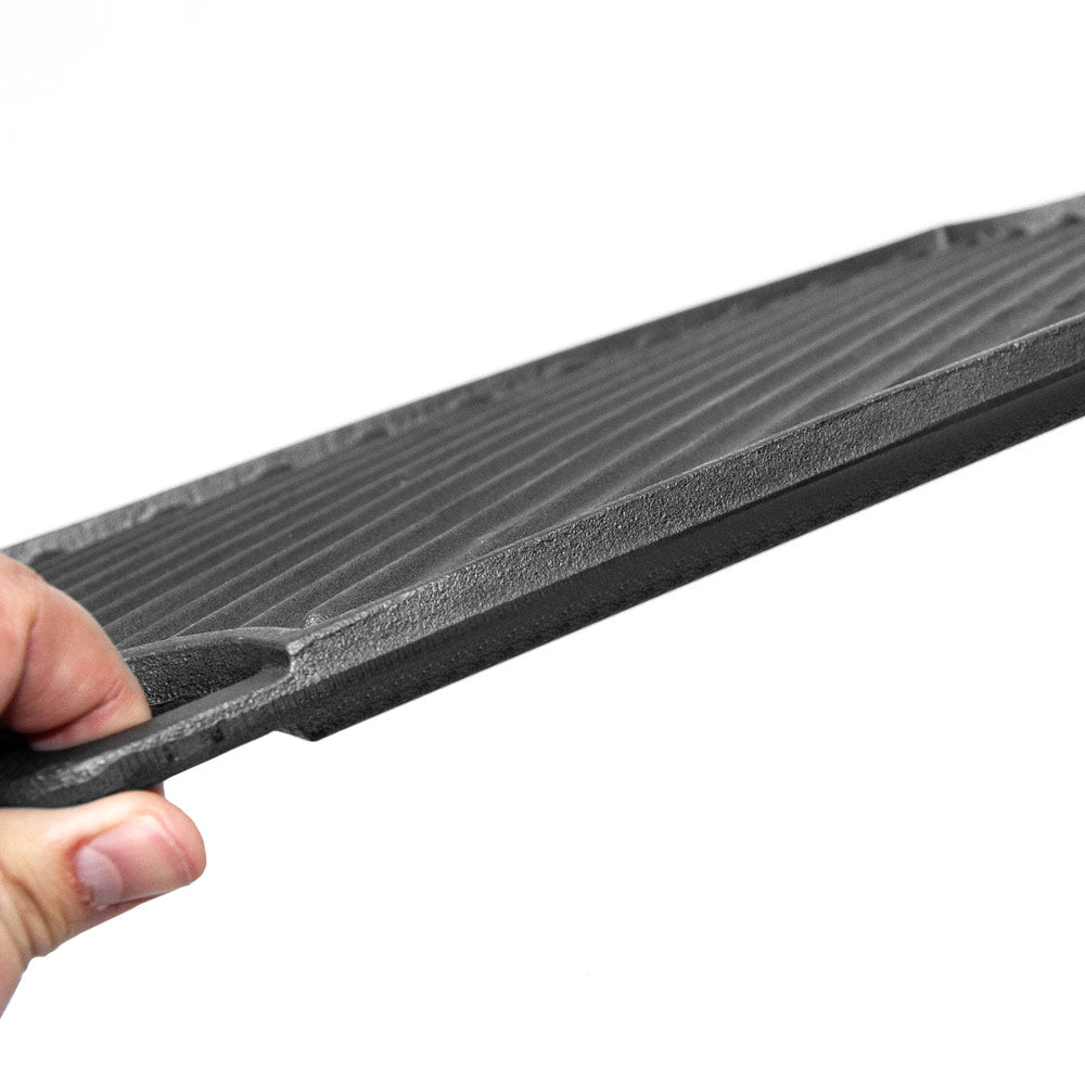 Reversible Cast Iron Griddle Rectangular BBQ Plate 43×24cm Double-Sided Flat Top Griddle Pan and Grooved Grill for Gas Stovetop Oven and Open Fire Black
