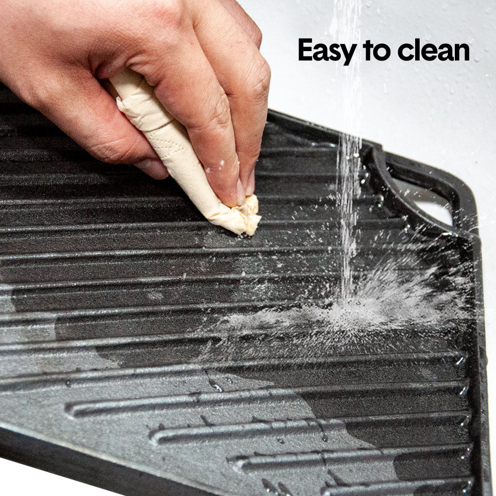 Reversible Cast Iron Griddle Rectangular BBQ Plate 43×24cm Double-Sided Flat Top Griddle Pan and Grooved Grill for Gas Stovetop Oven and Open Fire Black