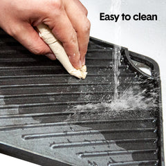 Reversible Cast Iron Griddle Rectangular BBQ Plate 43×24cm Double-Sided Flat Top Griddle Pan and Grooved Grill for Gas Stovetop Oven and Open Fire Black