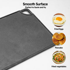 Reversible Cast Iron Griddle Rectangular BBQ Plate 43×24cm Double-Sided Flat Top Griddle Pan and Grooved Grill for Gas Stovetop Oven and Open Fire Black