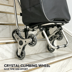 40L Folding Shopping Trolley Multipurpose 6 Wheels Stair Climbing Cart Steel Frame with Seat and Removable Oxford Bag for Shopping Grocery 80kg Capacity