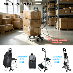 40L Folding Shopping Trolley Multipurpose 6 Wheels Stair Climbing Cart Steel Frame with Seat and Removable Oxford Bag for Shopping Grocery 80kg Capacity