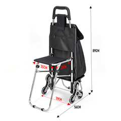 40L Folding Shopping Trolley Multipurpose 6 Wheels Stair Climbing Cart Steel Frame with Seat and Removable Oxford Bag for Shopping Grocery 80kg Capacity