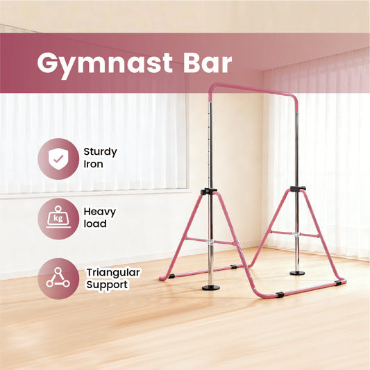 Kids Gymnastics Bar Indoor Junior Training Horizontal Monkey Bars 88-130cm Height Adjustable Home Training Climbing Tower for Children Max Load 150kg Pink