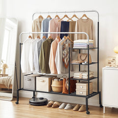 Artiss Clothes Rack Double Rod Airer Rail Coat Stand Hanger Storage Shelf