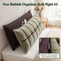 Giselle Bedding Headboard Pillow with Double-Layer Storage Wedge Reading Backrest with Adjustable Filling, Chenille Bed Rest Cushion for Daybed, Dorm, and RV King