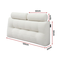 Giselle wedge pillow headboard with non-flattening shredded foam core, perfect for dorm reading or sofa lap desk, 330g corduroy cover, side pockets, Double