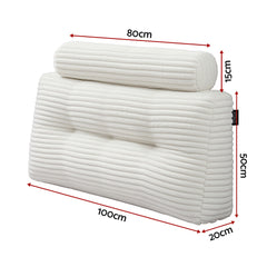 Giselle wedge pillow headboard with non-flattening shredded foam core, perfect for dorm reading or sofa lap desk, 330g corduroy cover, side pockets, King Single