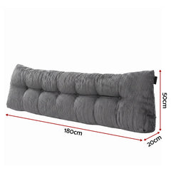 Giselle Headboard Pillow for Sitting in Bed, Upgraded Shredded Foam Reading Wedge Cushion for Lumbar Support, 320g Corduroy Backrest with Side Pockets for Dorm Daybed, King