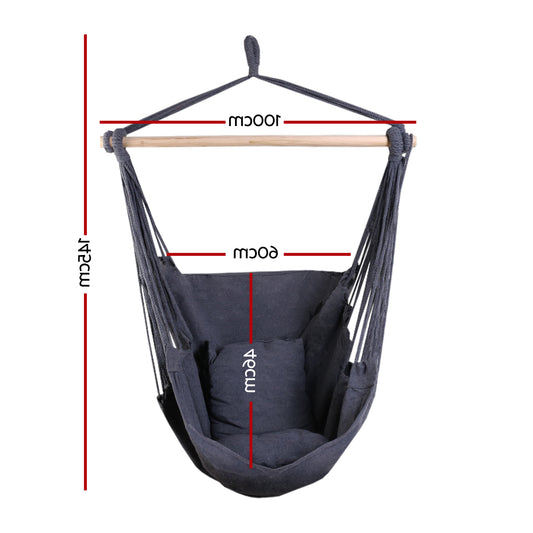 Gardeon Hammock Chair Outdoor Camping Hanging Hammocks Cushion Pillow Grey