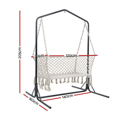 Gardeon Hammock Chair with Stand Macrame Outdoor Garden 2 Seater Cream