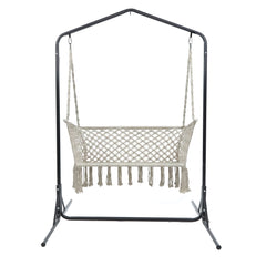 Gardeon Hammock Chair with Stand Macrame Outdoor Garden 2 Seater Cream