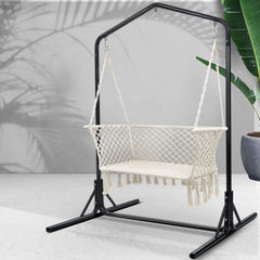 Gardeon Hammock Chair with Stand Macrame Outdoor Garden 2 Seater Cream