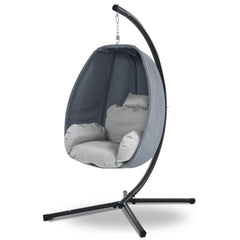 Gardeon Outdoor Egg Swing Chair Patio Furniture Pod Stand Canopy Foldable Grey
