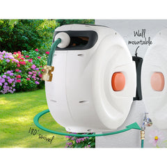 Green Fingers Water Hose Reel 30M Retractable Garden Brass Spray Gun Auto Rewind