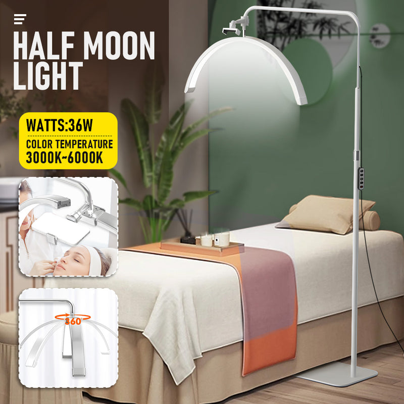 Half Moon Floor Standing Light Dual Color Dual-head Fill Dimmable Light Height Adjustable for Skincare Tattoo Beauty Salon Eyelash Extension 26 Inch